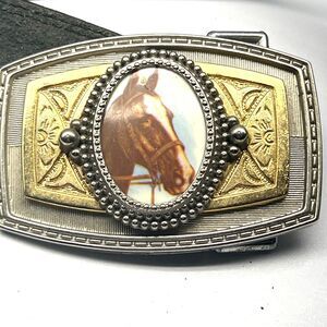 Horse Western Cowboy Belt Buckle- w/ 42” Genuine Leather Belt